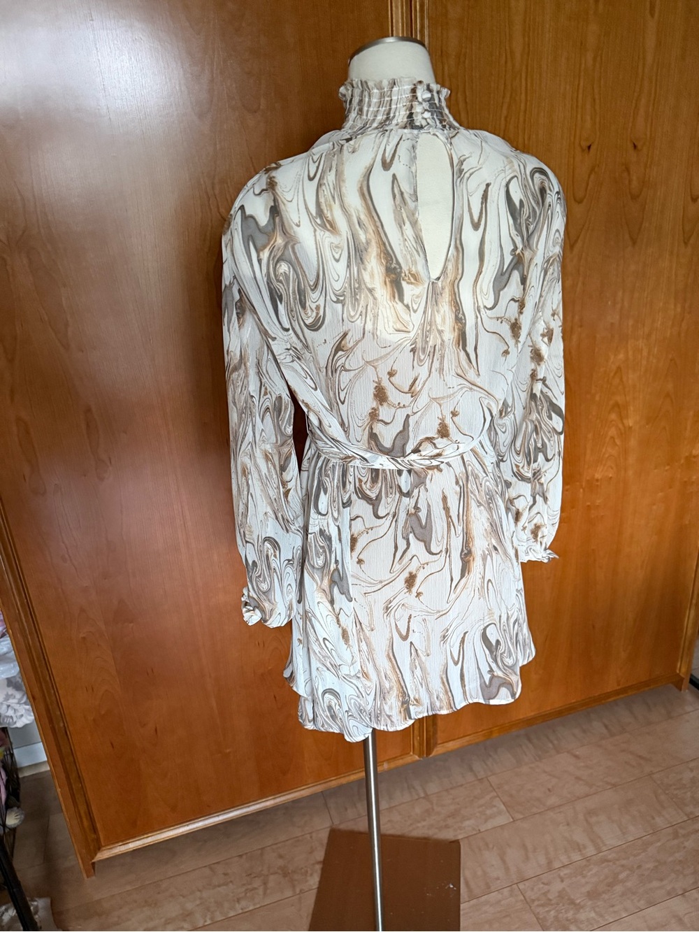 Banana Republic Cream & Taupe Swirl High-Neck Mini Dress